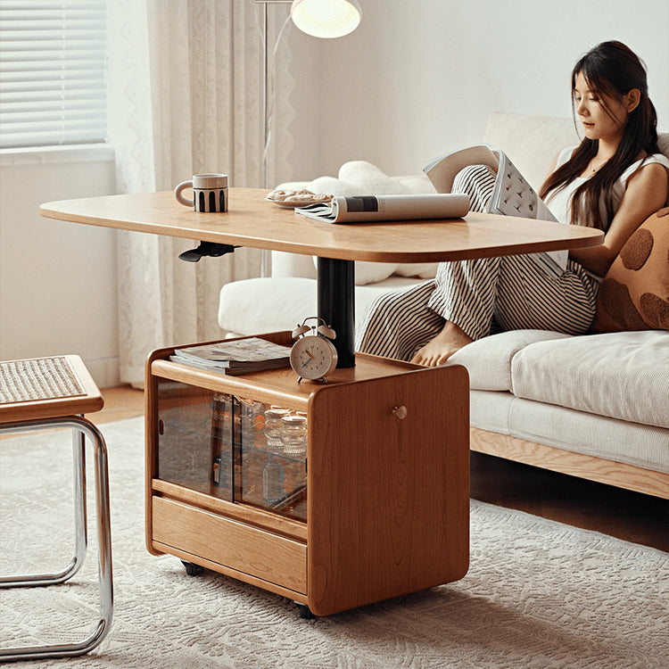 Rectangular Cherry Wood Coffee Table with Storage – Adjustable Lift-Top , Natural Finish for livingroom fyg-667