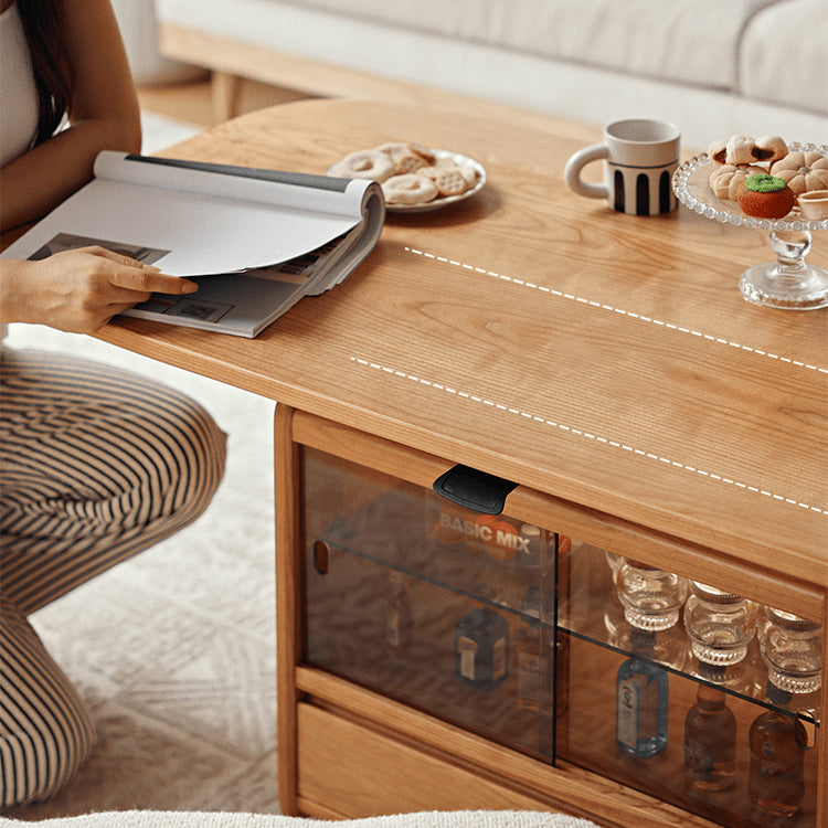 Rectangular Cherry Wood Coffee Table with Storage – Adjustable Lift-Top , Natural Finish for livingroom fyg-667