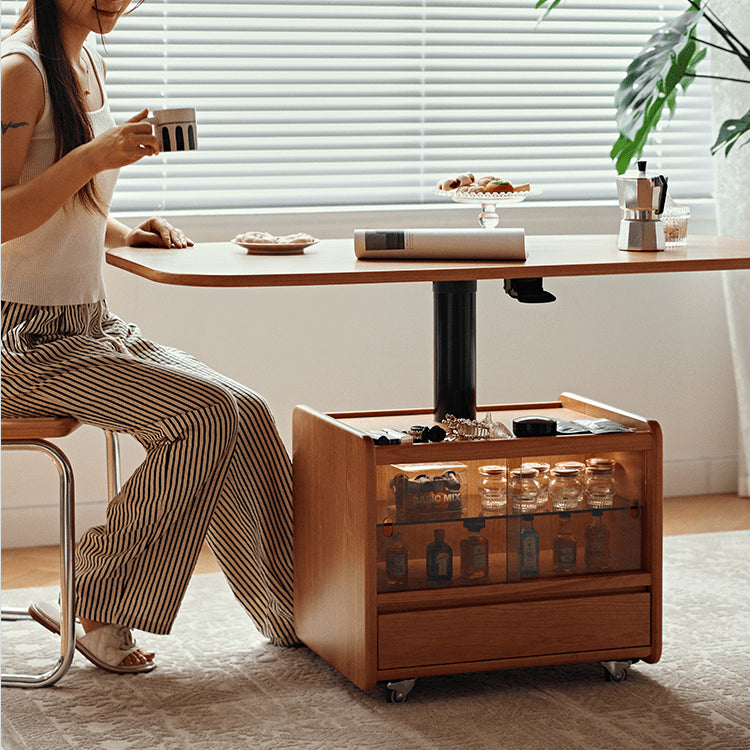 Rectangular Cherry Wood Coffee Table with Storage – Adjustable Lift-Top , Natural Finish for livingroom fyg-667