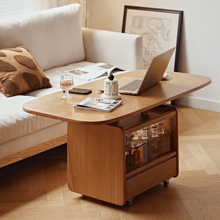 Rectangular Cherry Wood Coffee Table with Storage – Adjustable Lift-Top , Natural Finish for livingroom fyg-667