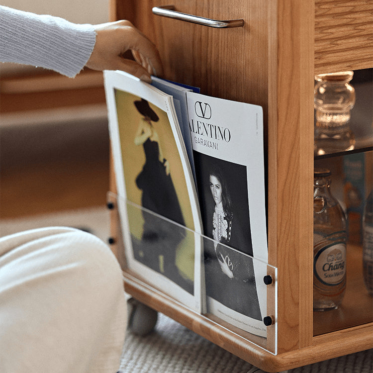 Cherry Wood End Table with Lift Top and Multi-functional Storage - Narrow Side Table with Wheels fyg-668