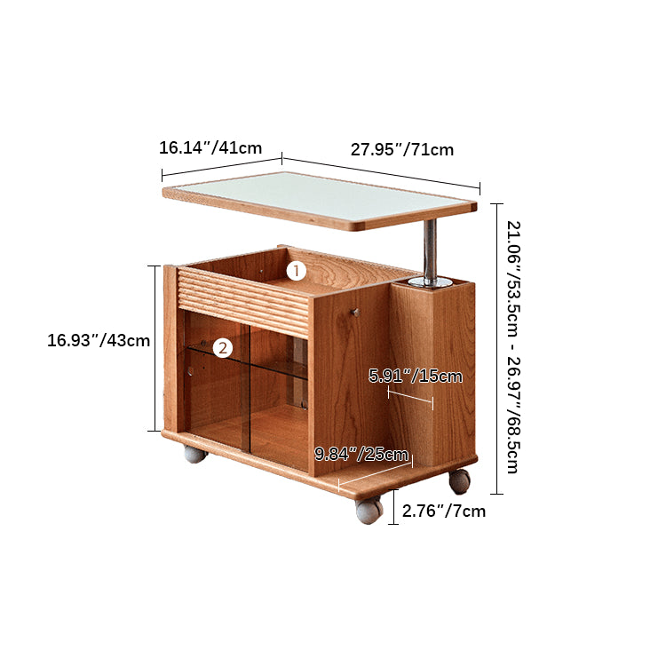 Cherry Wood End Table with Lift Top and Multi-functional Storage - Narrow Side Table with Wheels fyg-668