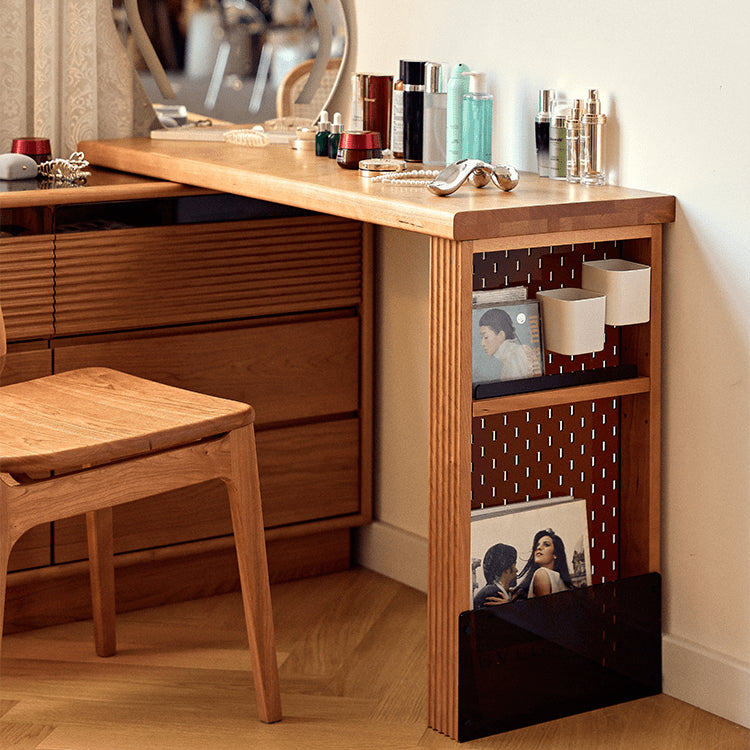 Elegant Cherry Wood Makeup Vanity with Multi-Layer Board and Glass Top fyg-670