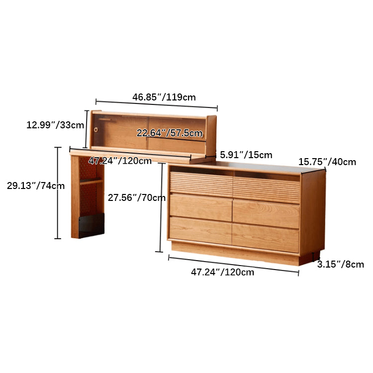 Elegant Cherry Wood Makeup Vanity with Multi-Layer Board and Glass Top fyg-670