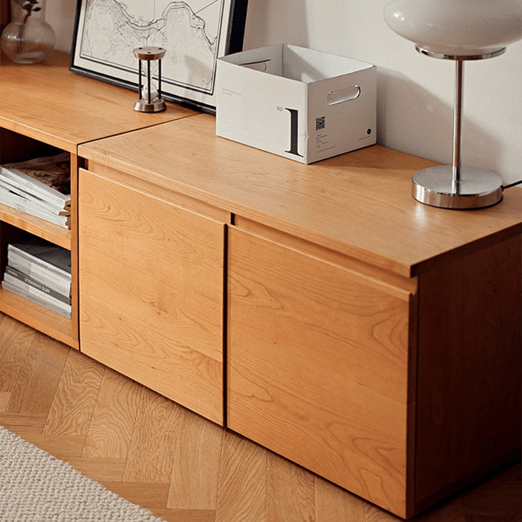 Elegant Cherry Wood Cabinet with Metal Accents and Glass Doors - Natural Finish fyg-671