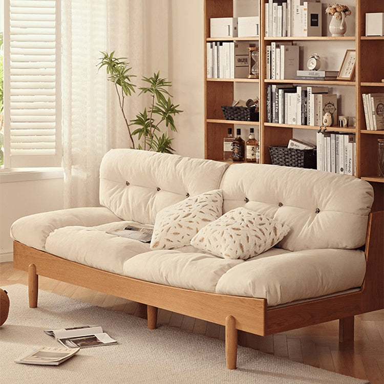 Elegant Off-White Sofa with Natural Wood Accents & Durable Scratch-Resistant Fabric fyg-673