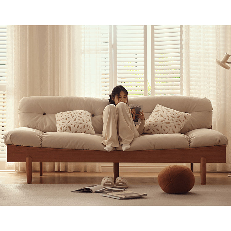 Elegant Off-White Sofa with Natural Wood Accents & Durable Scratch-Resistant Fabric fyg-673