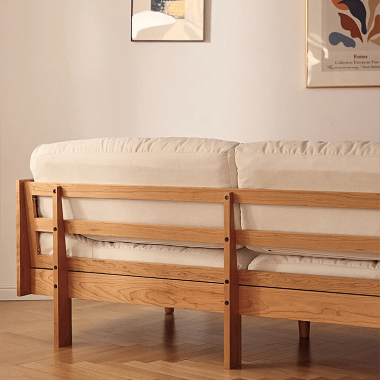 Elegant Off-White Sofa with Natural Wood Accents & Durable Scratch-Resistant Fabric fyg-673