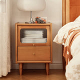 Elegant Nightstand with Glass Door - Cherry & Tung Wood Finish fyg-674