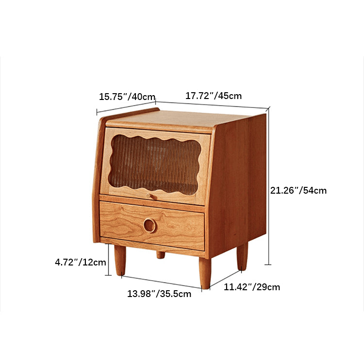 Elegant Cherry Wood Nightstand with Glass and Rattan Accents fyg-676