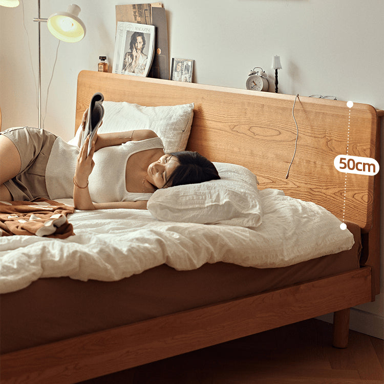 Modern Cal King Cherry Wood Bed Frame - Minimalistic Design with Solid Wood Headboard for Bedroom fyg-677