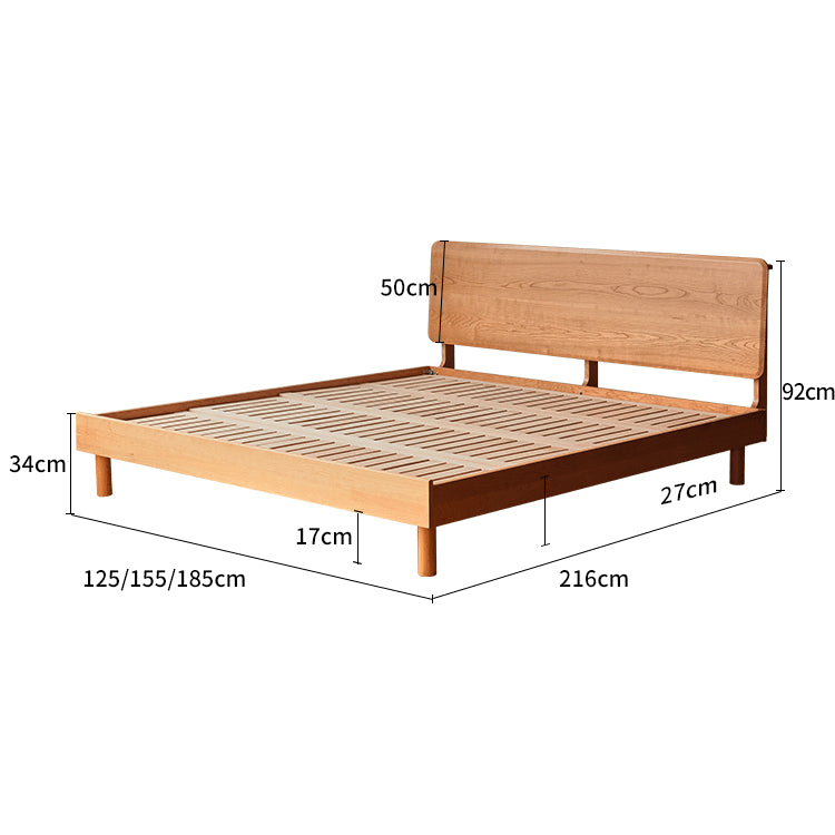 Modern Cal King Cherry Wood Bed Frame - Minimalistic Design with Solid Wood Headboard for Bedroom fyg-677