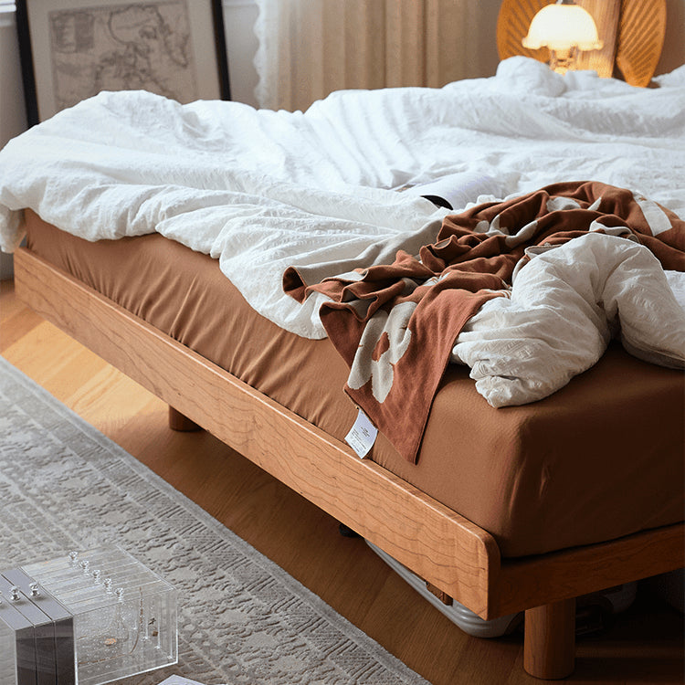 Modern Cal King Cherry Wood Bed Frame sturdy Queen Size Design for Your Bedroom fyg-678