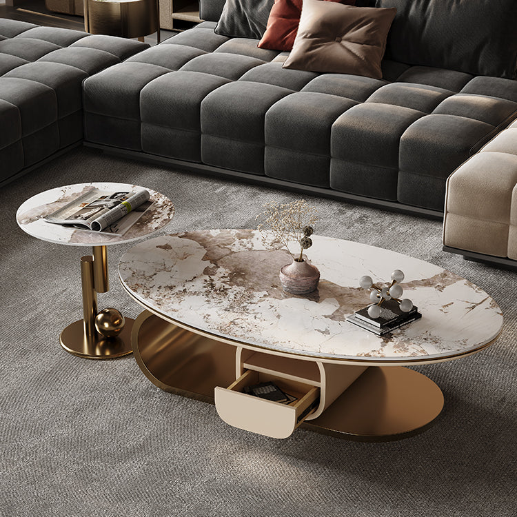 Modern Tea Table - Sintered Stone Top with Stainless Steel & Solid Wood Base fym-2580