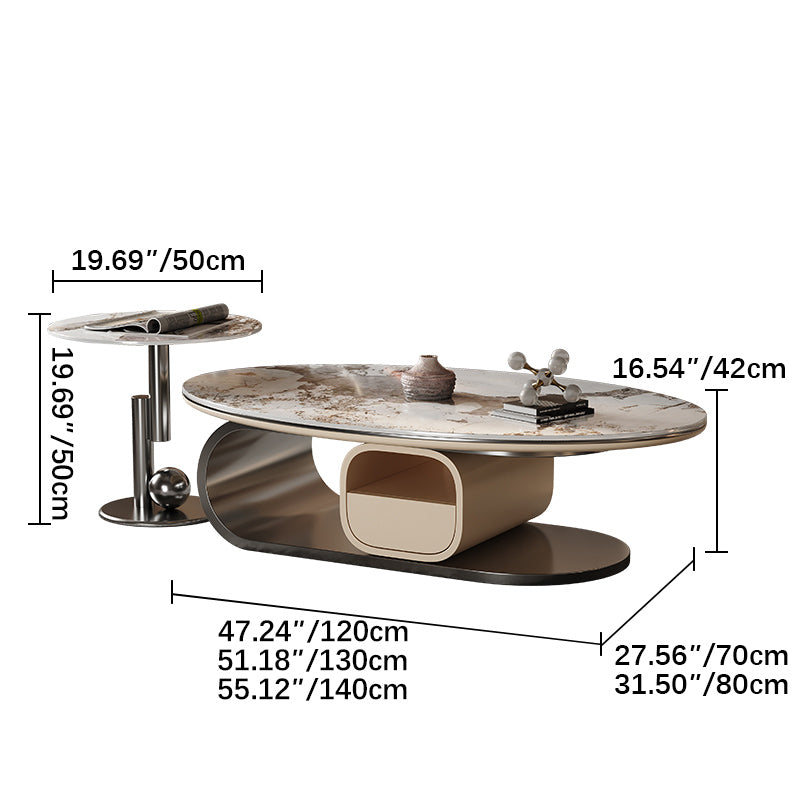 Modern Tea Table - Sintered Stone Top with Stainless Steel & Solid Wood Base fym-2580