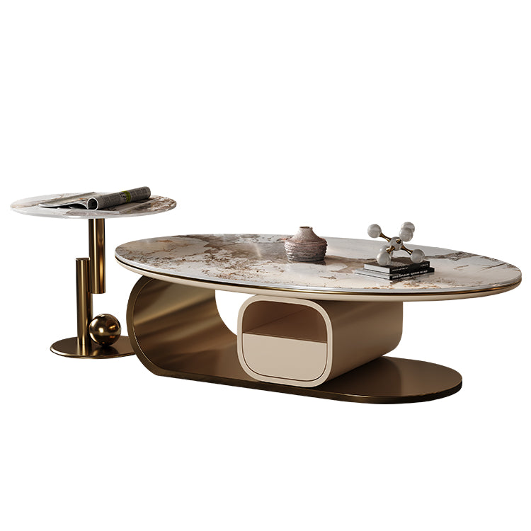 Modern Tea Table - Sintered Stone Top with Stainless Steel & Solid Wood Base fym-2580