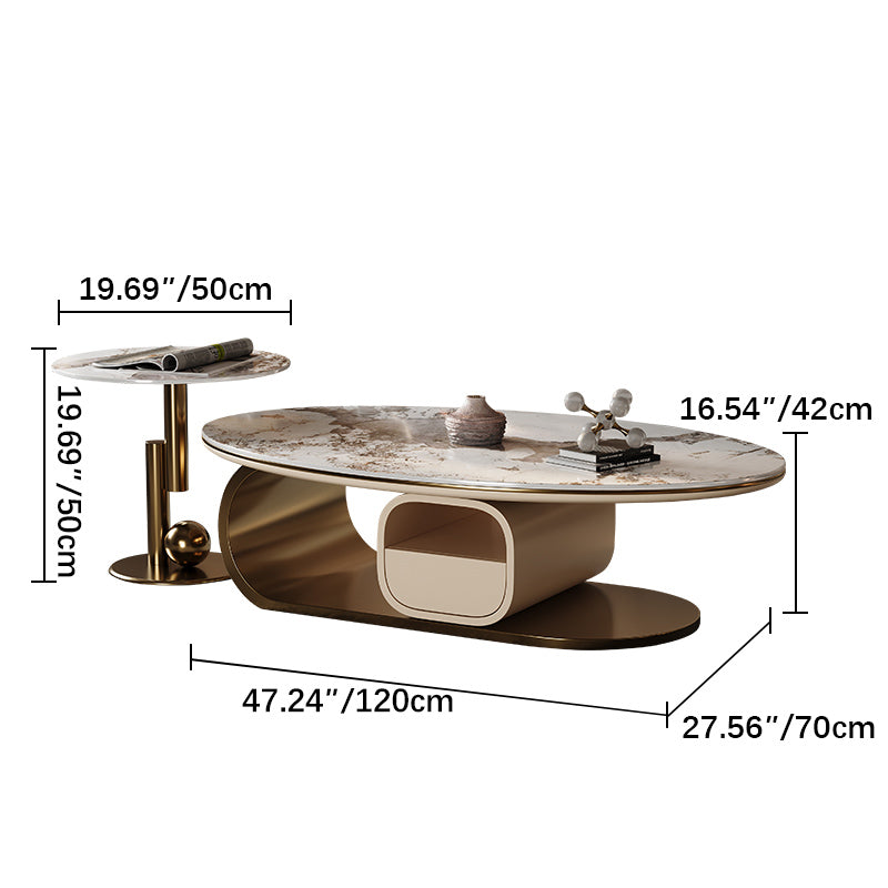 Modern Tea Table - Sintered Stone Top with Stainless Steel & Solid Wood Base fym-2580