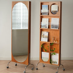 Stylish Multi-Material Storage Rack with Glass Shelves - Natural Wood, Brown, and Black Accents fyx-822