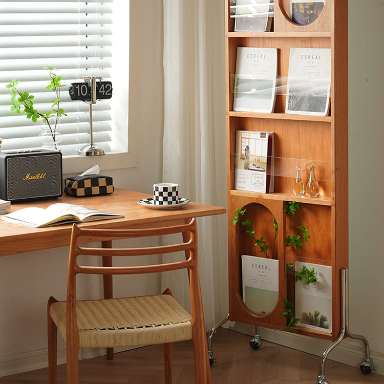 Stylish Multi-Material Storage Rack with Glass Shelves - Natural Wood, Brown, and Black Accents fyx-822