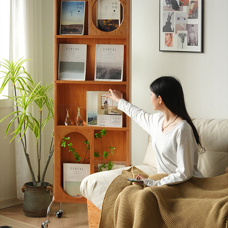 Stylish Multi-Material Storage Rack with Glass Shelves - Natural Wood, Brown, and Black Accents fyx-822