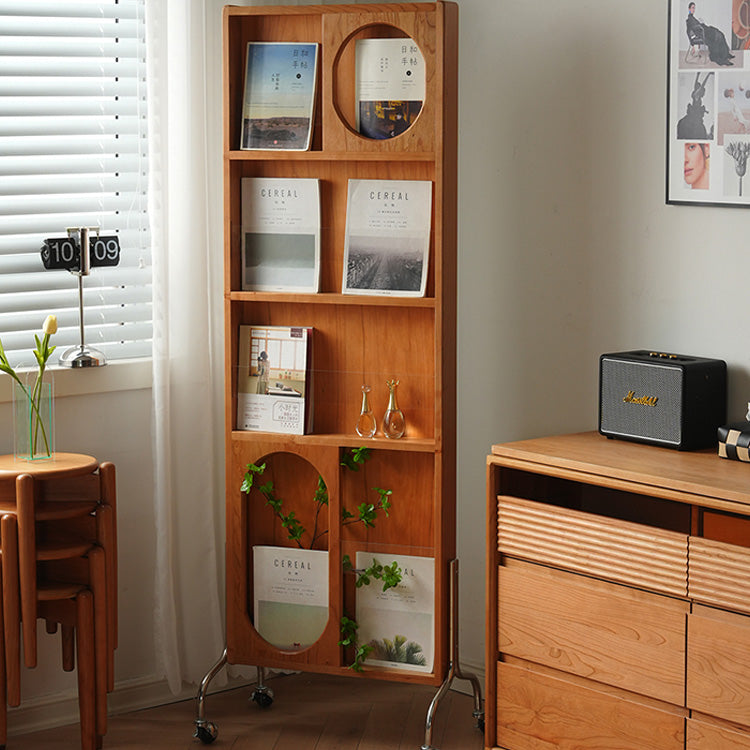 Stylish Multi-Material Storage Rack with Glass Shelves - Natural Wood, Brown, and Black Accents fyx-822