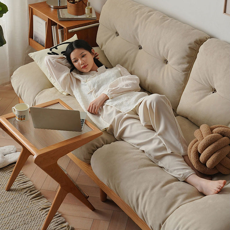 Luxurious Brown Sofa with Natural Cherry Wood Frame & Premium Comfort Materials fyx-826