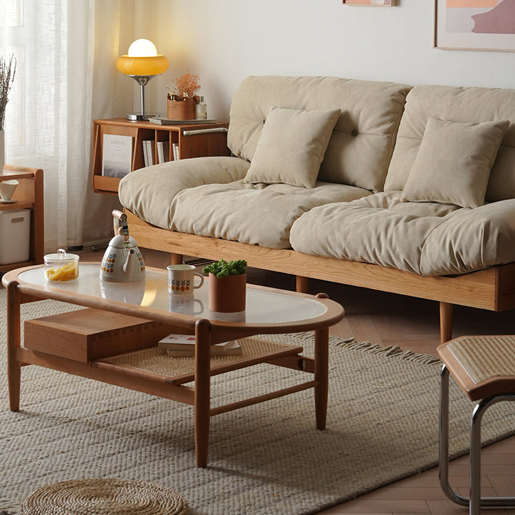 Luxurious Brown Sofa with Natural Cherry Wood Frame & Premium Comfort Materials fyx-826