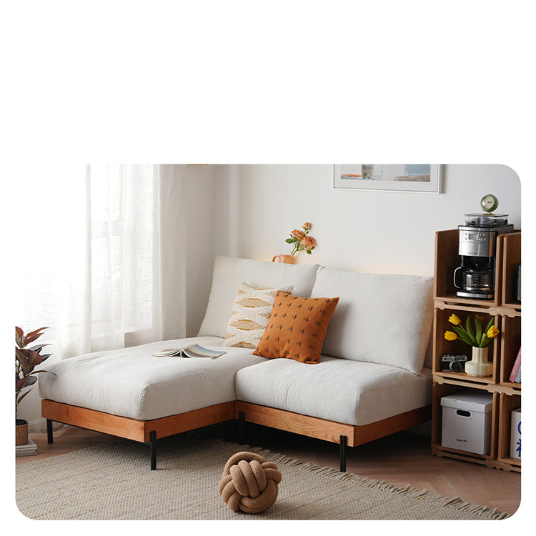 Elegant Off White Sofa with Cherry Wood Accents and Plush Corduroy Finish fyx-829