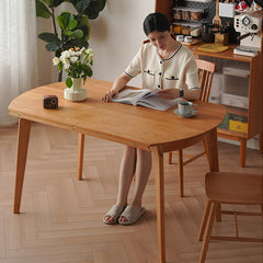 Extendable Round Cherry Wood Dining Table in Natural Wood Color for 6-8 Person fyx-832