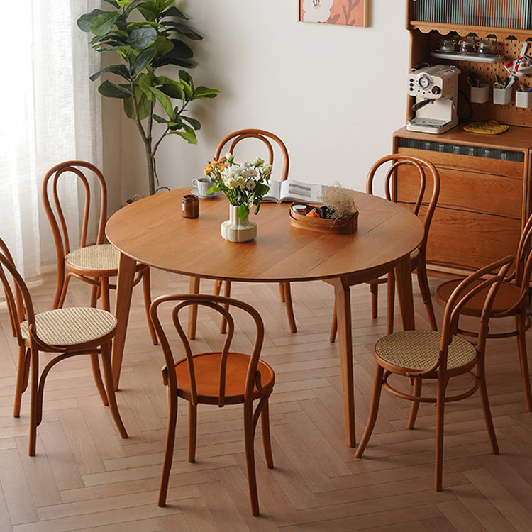 Extendable Round Cherry Wood Dining Table in Natural Wood Color for 6-8 Person fyx-832