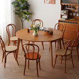 Extendable Round Cherry Wood Dining Table in Natural Wood Color for 6-8 Person fyx-832