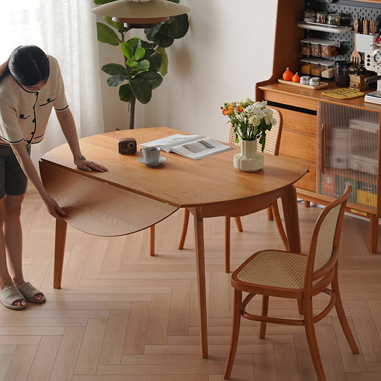 Extendable Round Cherry Wood Dining Table in Natural Wood Color for 6-8 Person fyx-832