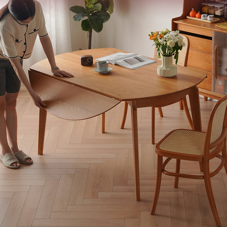 Extendable Round Cherry Wood Dining Table in Natural Wood Color for 6-8 Person fyx-832