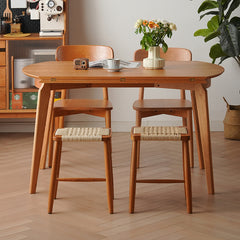 Extendable Round Cherry Wood Dining Table in Natural Wood Color for 6-8 Person fyx-832