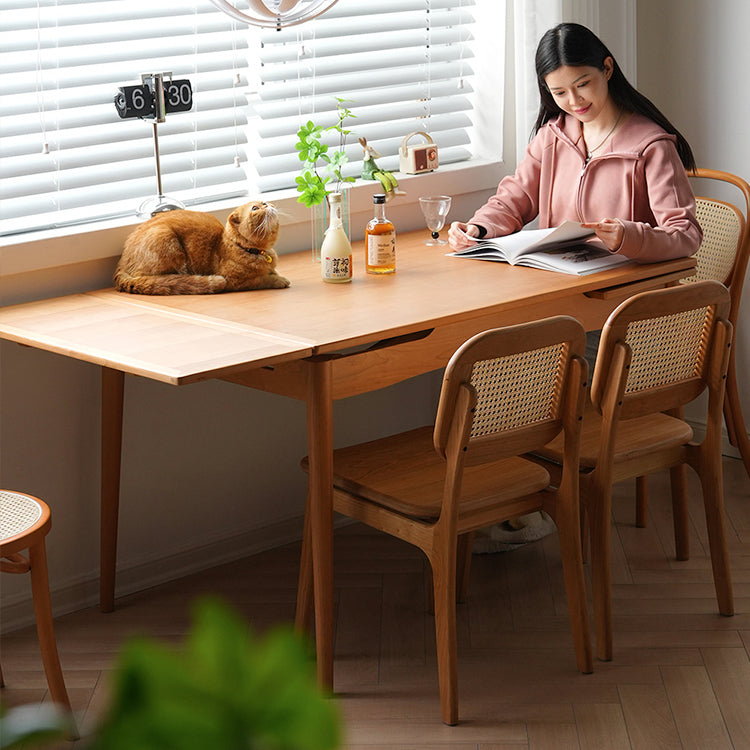 Extendable Rectangular Cherry & Oak Wood Dining Table for 6-8 Person fyx-837