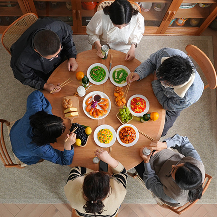 Extendable Round Dining Table - Durable Cherry Wood Design for 6-8 People fyx-843