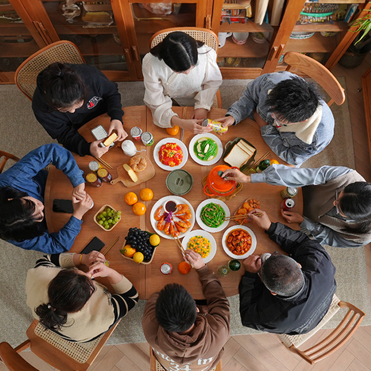 Extendable Round Dining Table - Durable Cherry Wood Design for 6-8 People fyx-843