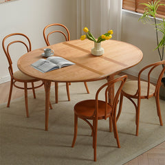 Extendable Round Dining Table - Durable Cherry Wood Design for 6-8 People fyx-843