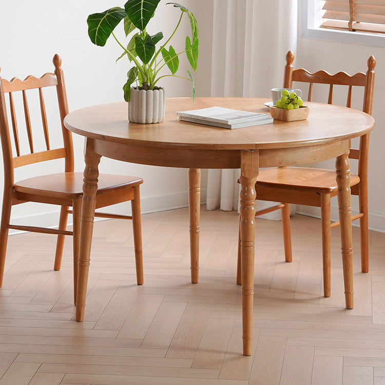 Extendable Round Dining Table - Durable Cherry Wood Design for 6-8 People fyx-843