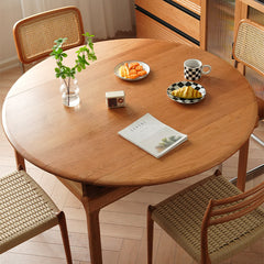 Folding Round Dining Table for 6-8 Persons- Durable Cherry Wood & Red Oak fyx-845