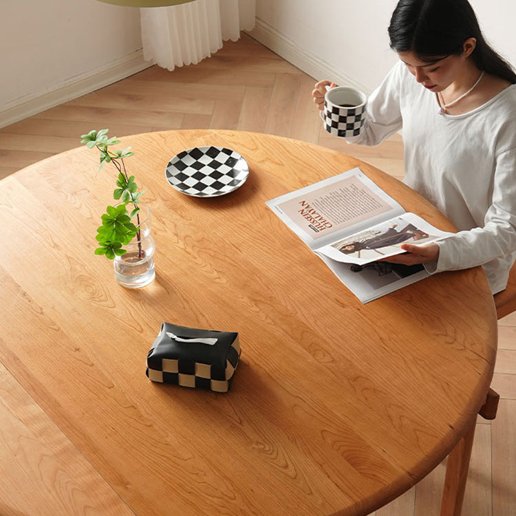 Folding Round Dining Table for 6-8 Persons- Durable Cherry Wood & Red Oak fyx-845