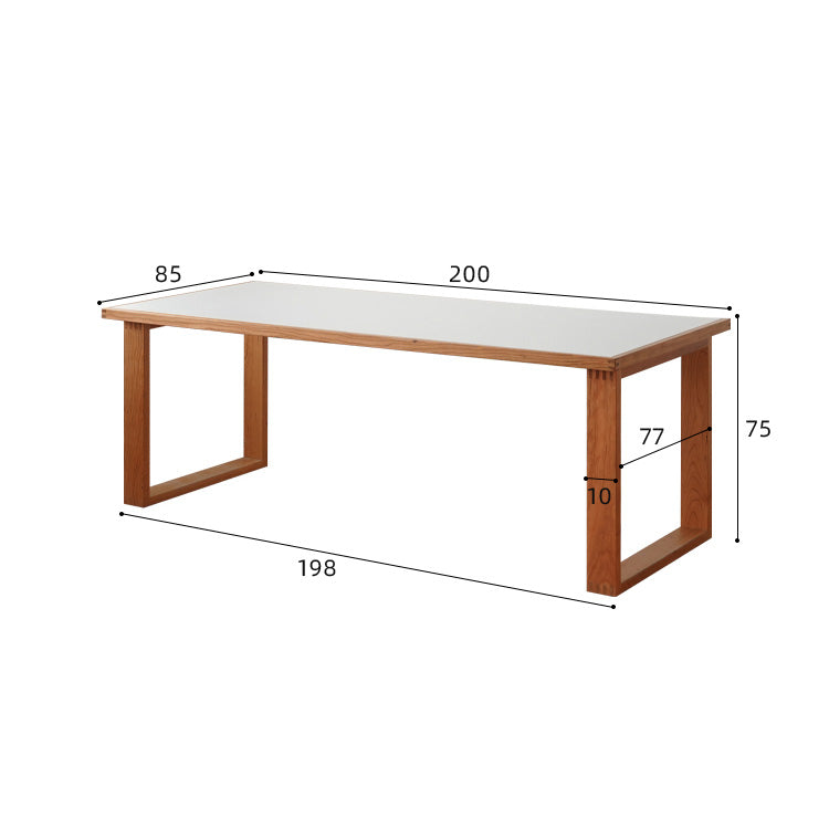 Rectangular Cherry Wood Dining Table with Marble Top & 2 Pedestals for 6 People  fyx-846