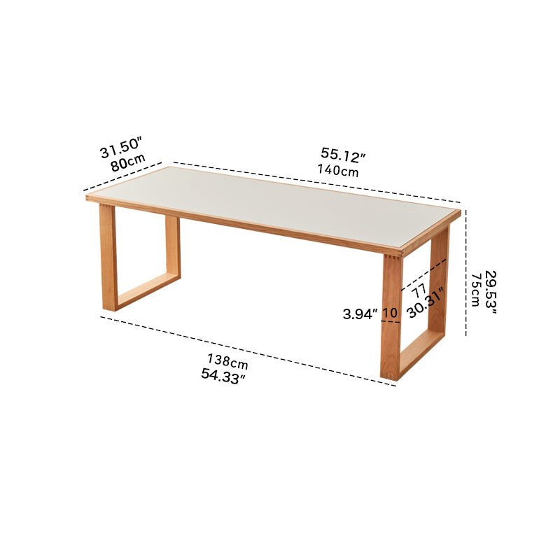 Rectangular Cherry Wood Dining Table with Marble Top & 2 Pedestals for 6 People  fyx-846