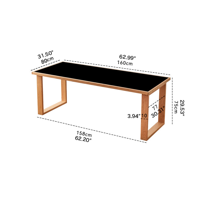 Rectangular Cherry Wood Dining Table with Marble Top & 2 Pedestals for 6 People  fyx-846