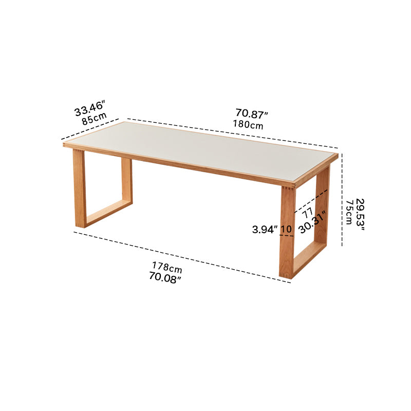 Rectangular Cherry Wood Dining Table with Marble Top & 2 Pedestals for 6 People  fyx-846