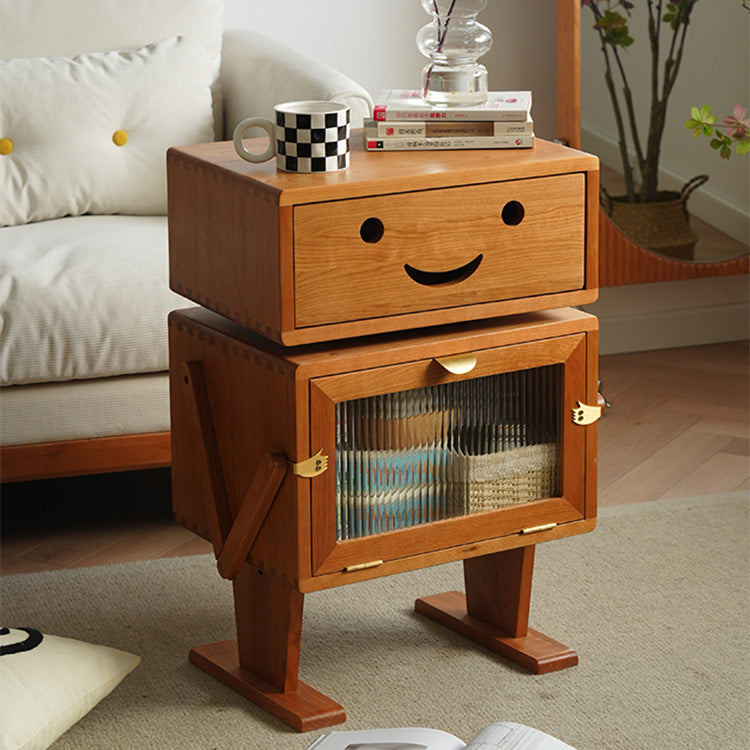 Elegant Natural Cherry Wood & Plywood Cabinet with Glass Doors and Copper Accents fyx-849