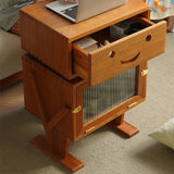 Elegant Natural Cherry Wood & Plywood Cabinet with Glass Doors and Copper Accents fyx-849