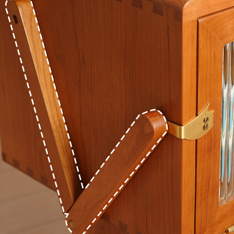 Elegant Natural Cherry Wood & Plywood Cabinet with Glass Doors and Copper Accents fyx-849