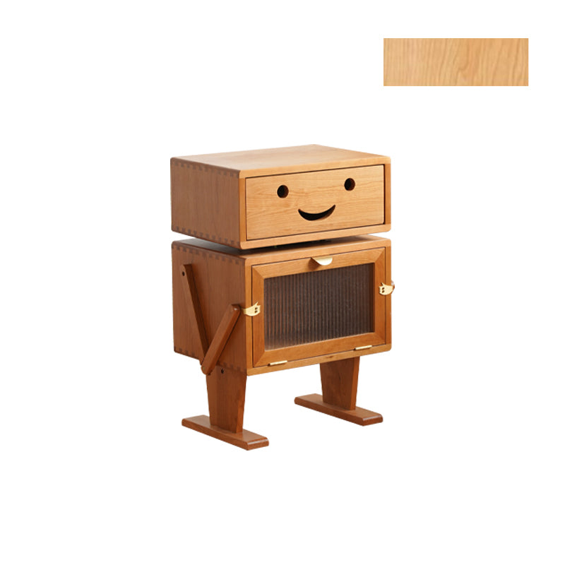 Elegant Natural Cherry Wood & Plywood Cabinet with Glass Doors and Copper Accents fyx-849