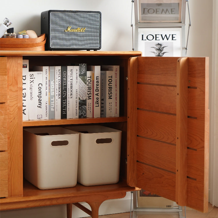 Elegant Brown Cherry Wood Cabinet with Distinctive Copper Accents - Natural Wood Finish fyx-850